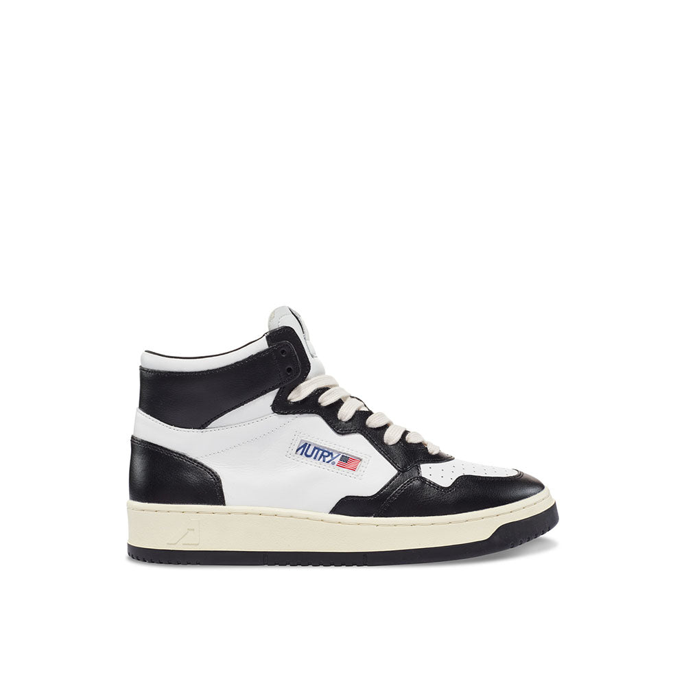 AUTRY - Basket Medalist Mid Bicolor cuir blanc / noir
