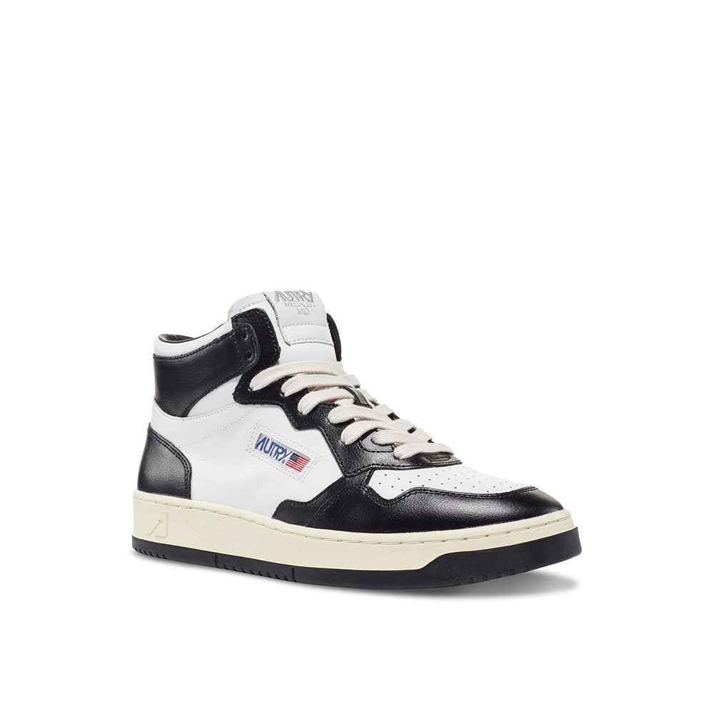 AUTRY - Basket Medalist Mid Bicolor cuir blanc / noir