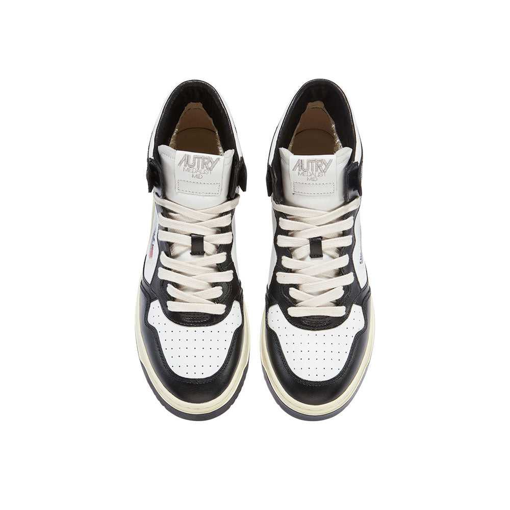 AUTRY - Basket Medalist Mid Bicolor cuir blanc / noir