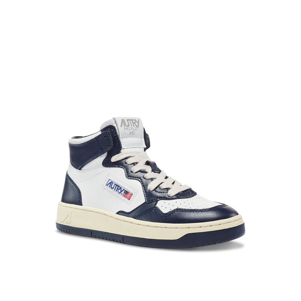 AUTRY - Basket Medalist Mid Bicolor cuir blanc / bleu