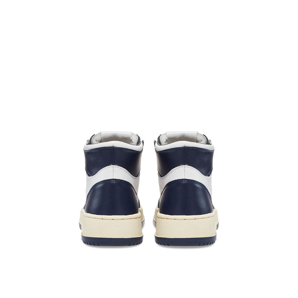 AUTRY - Basket Medalist Mid Bicolor cuir blanc / bleu