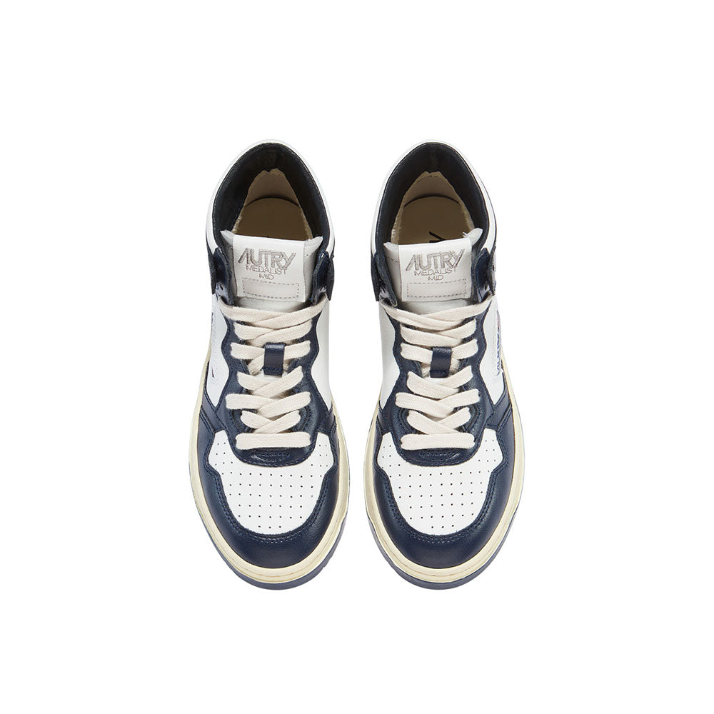 AUTRY - Basket Medalist Mid Bicolor cuir blanc / bleu