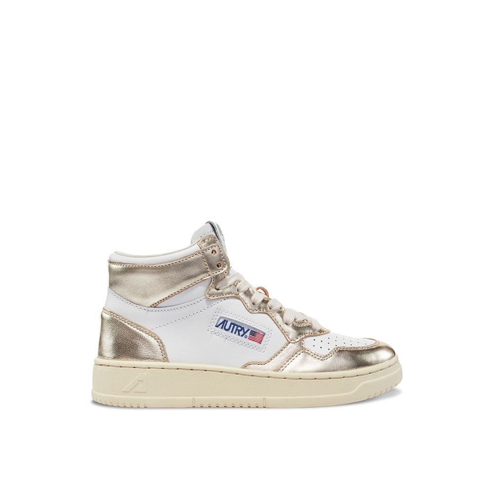 AUTRY - Basket Medalist Mid Bicolor cuir blanc / argent métallisé