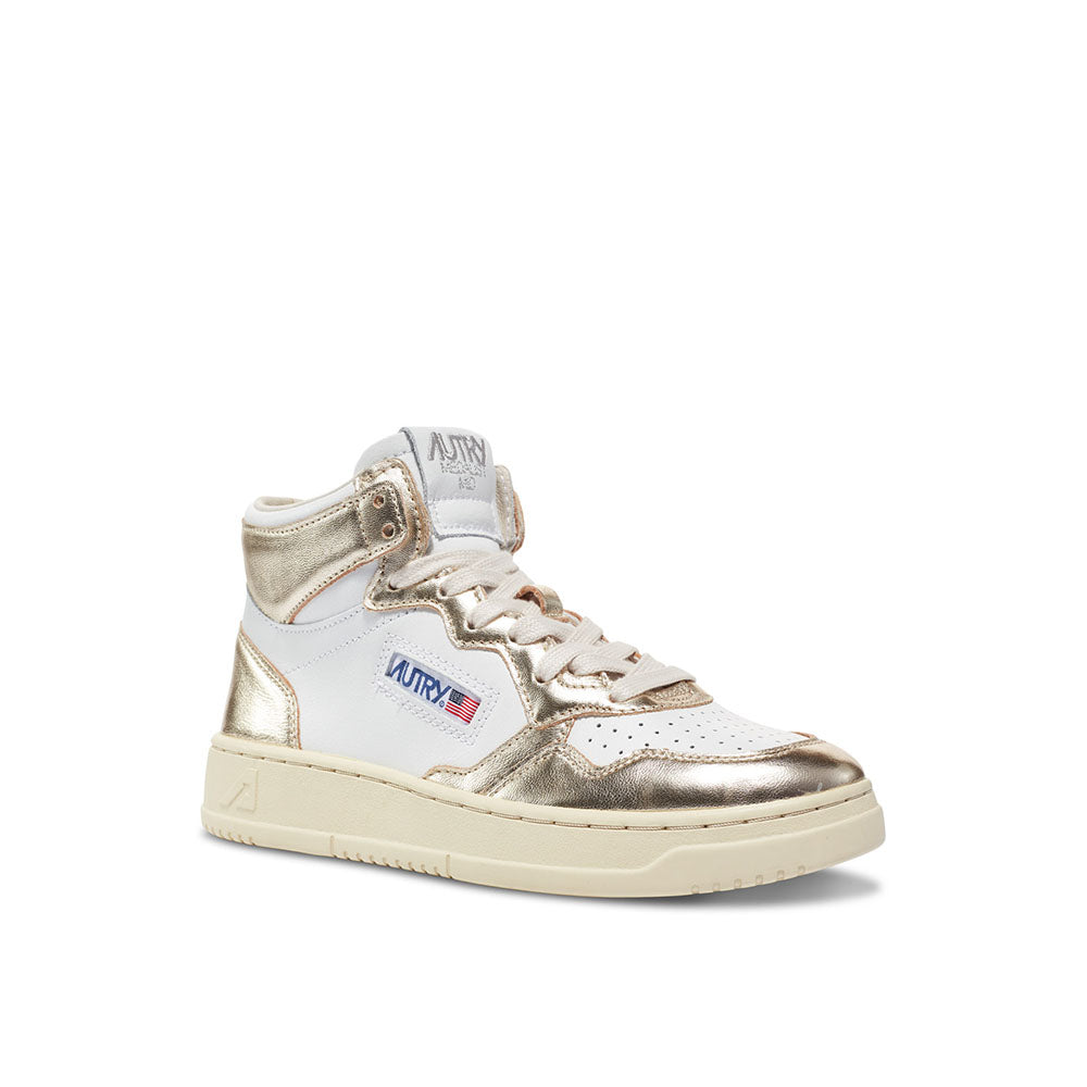 AUTRY - Basket Medalist Mid Bicolor cuir blanc / platine métallisé