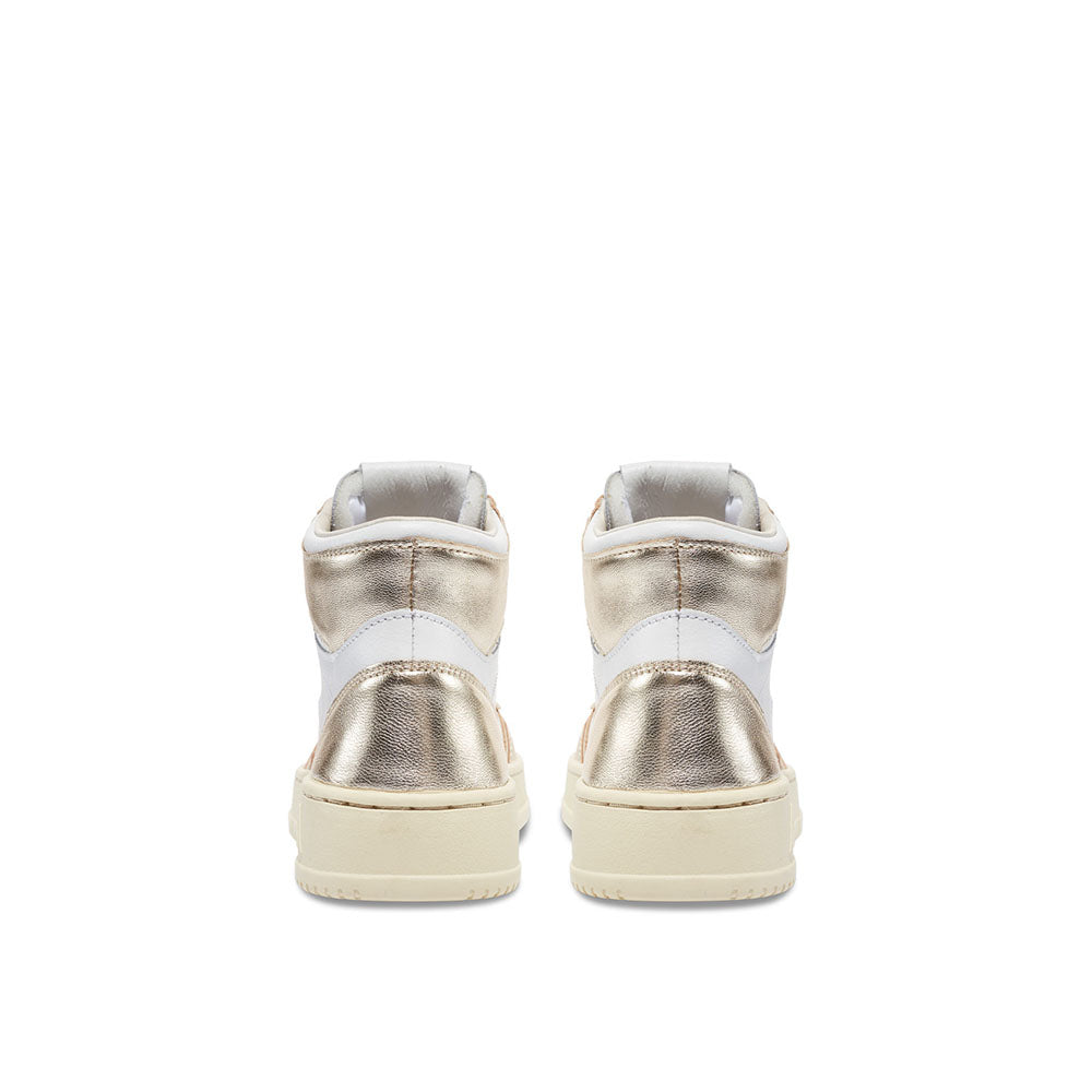 AUTRY - Basket Medalist Mid Bicolor cuir blanc / platine métallisé