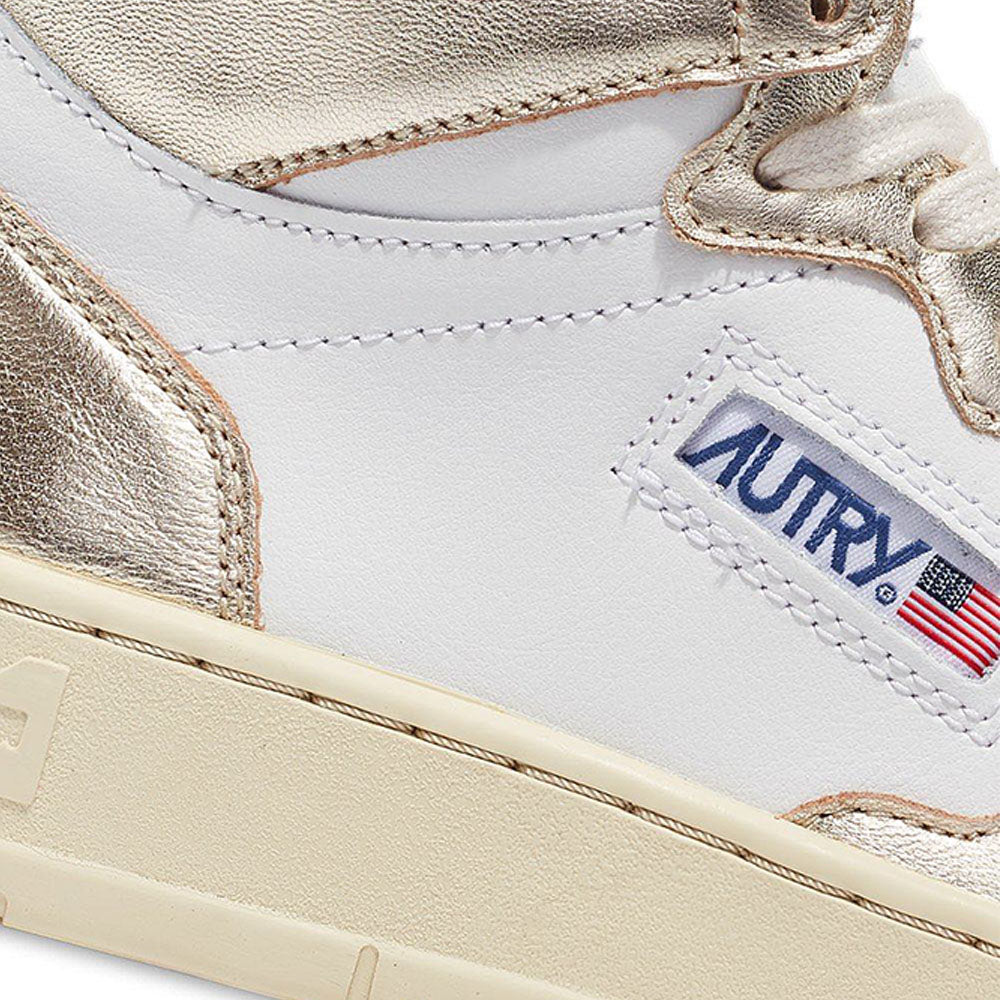AUTRY - Basket Medalist Mid Bicolor cuir blanc / platine métallisé
