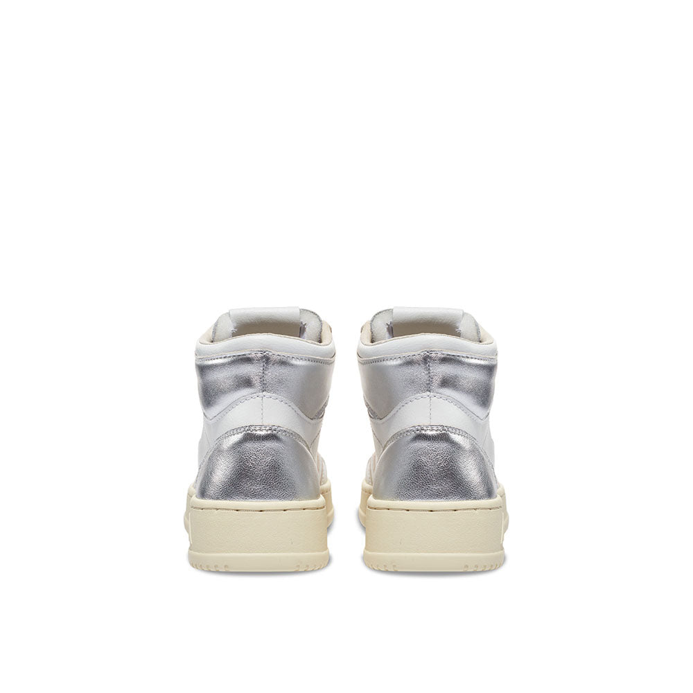 AUTRY - Basket Medalist Mid Bicolor cuir blanc / argent métallisé