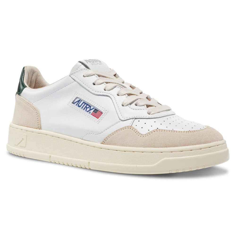 AUTRY - Basket Medalist en Cuir Blanc et Kaki mountain et daim beige
