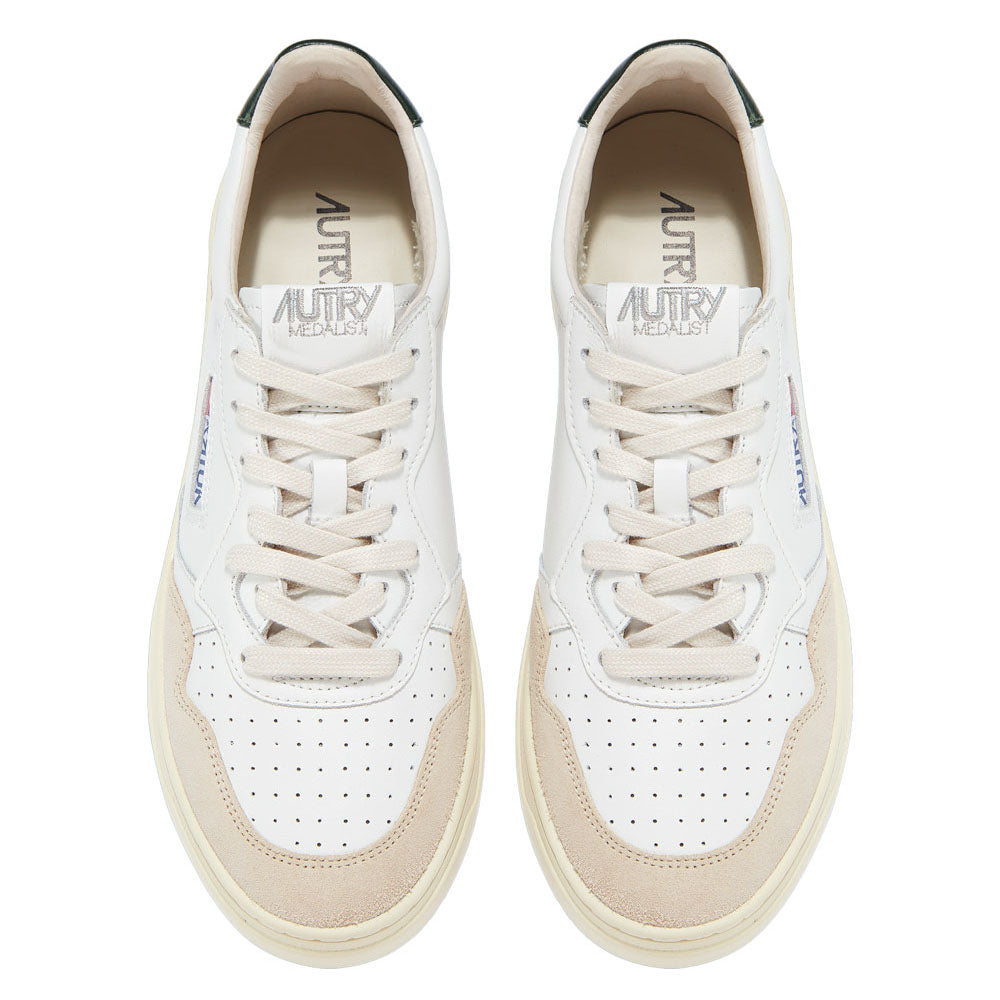 AUTRY - Basket Medalist en Cuir Blanc et Kaki mountain et daim beige