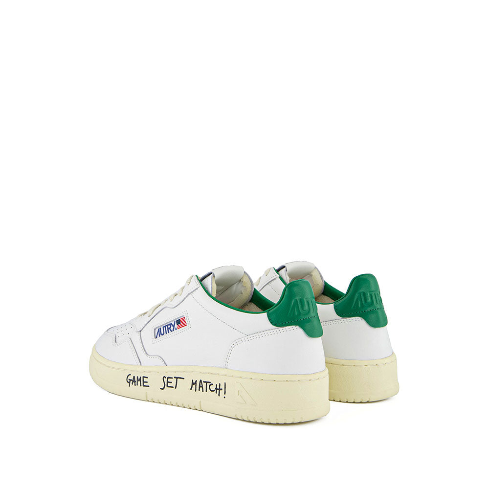 AUTRY - Basket Medalist en Cuir Blanc et vert Game set Match