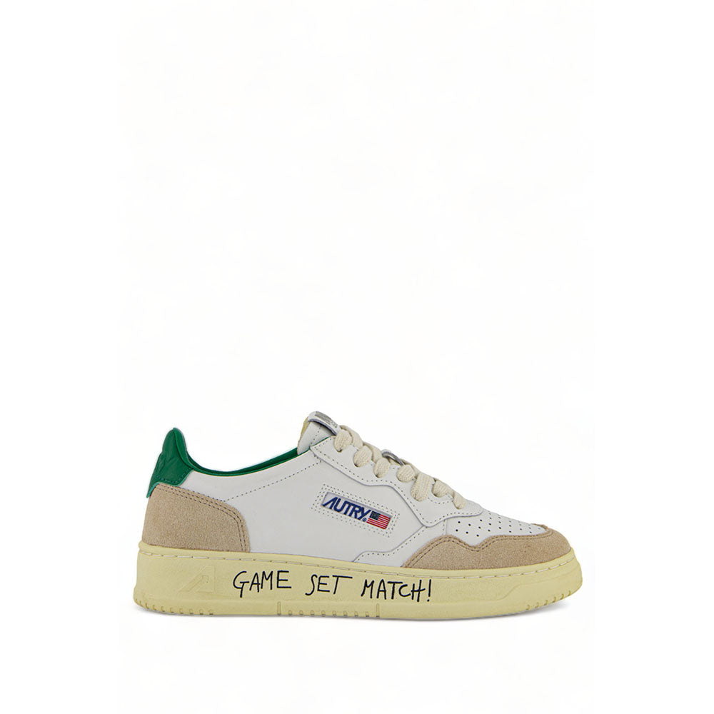 AUTRY - Basket Medalist en Cuir Blanc et vert et daim beige Game set Match
