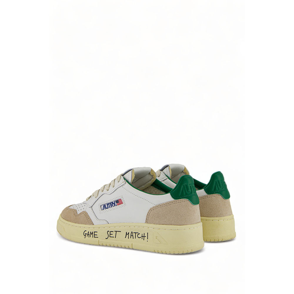 AUTRY - Basket Medalist en Cuir Blanc et vert et daim beige Game set Match
