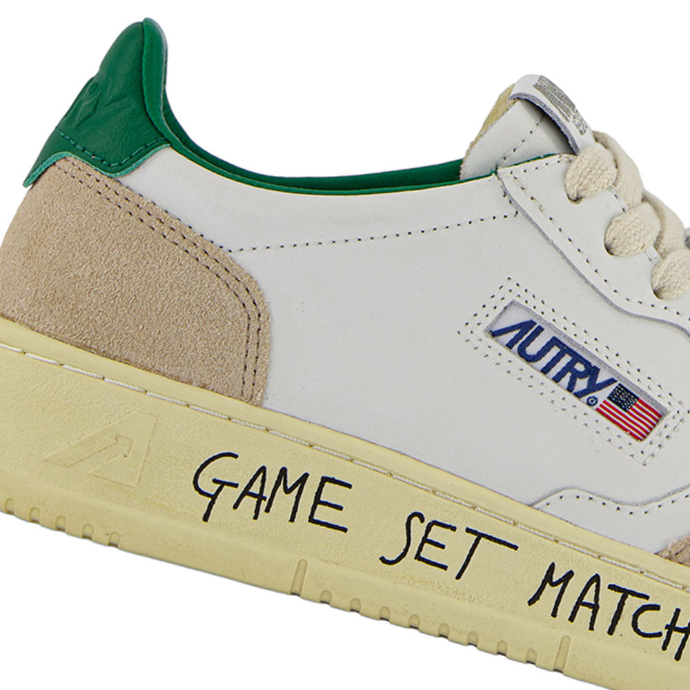 AUTRY - Basket Medalist en Cuir Blanc et vert et daim beige Game set Match