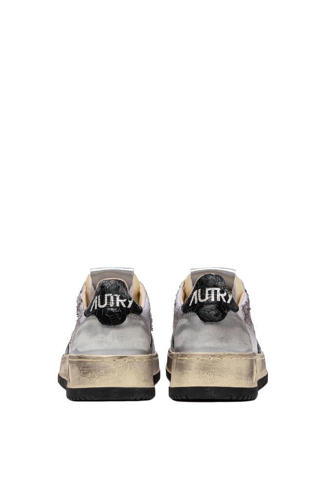 AUTRY - Basket Medalist Super Vintage en filet blanc et daim argent et cuir noir