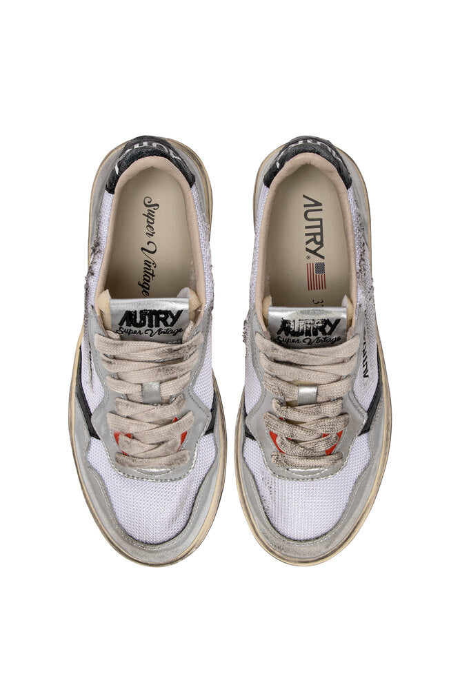AUTRY - Basket Medalist Super Vintage en filet blanc et daim argent et cuir noir
