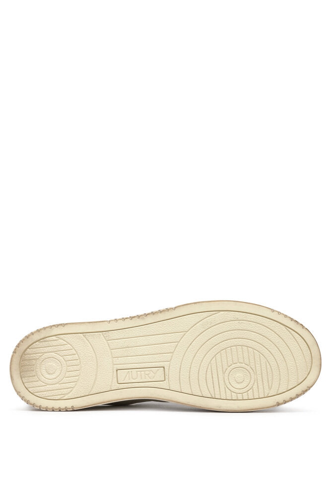 AUTRY - Basket Medalist Super Vintage cuir blanc / vert militaire et argent