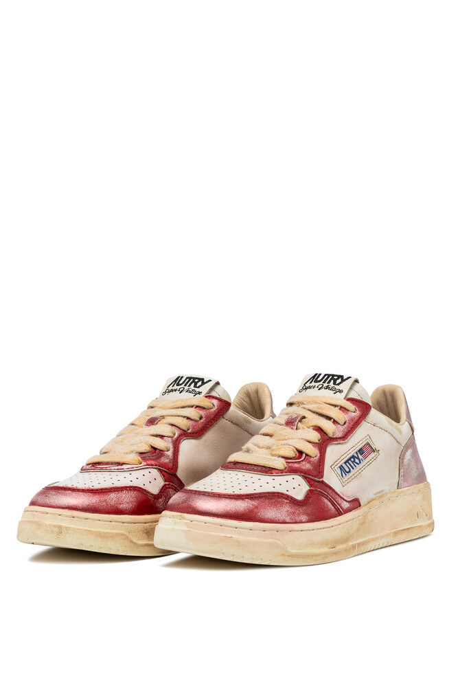AUTRY - Basket Medalist Super Vintage en cuir blanc / rouge et rose