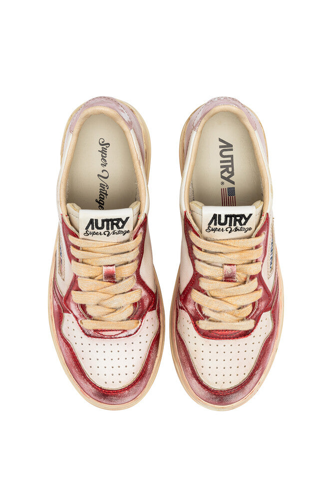 AUTRY - Basket Medalist Super Vintage en cuir blanc / rouge et rose