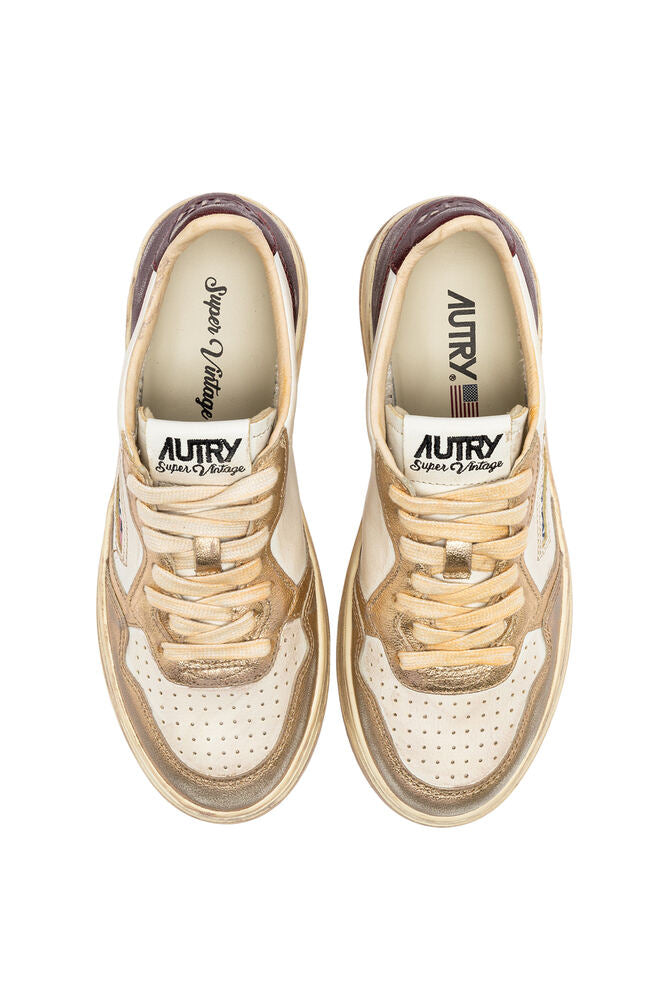 AUTRY - Basket Medalist Super Vintage en cuir blanc / rouge et or