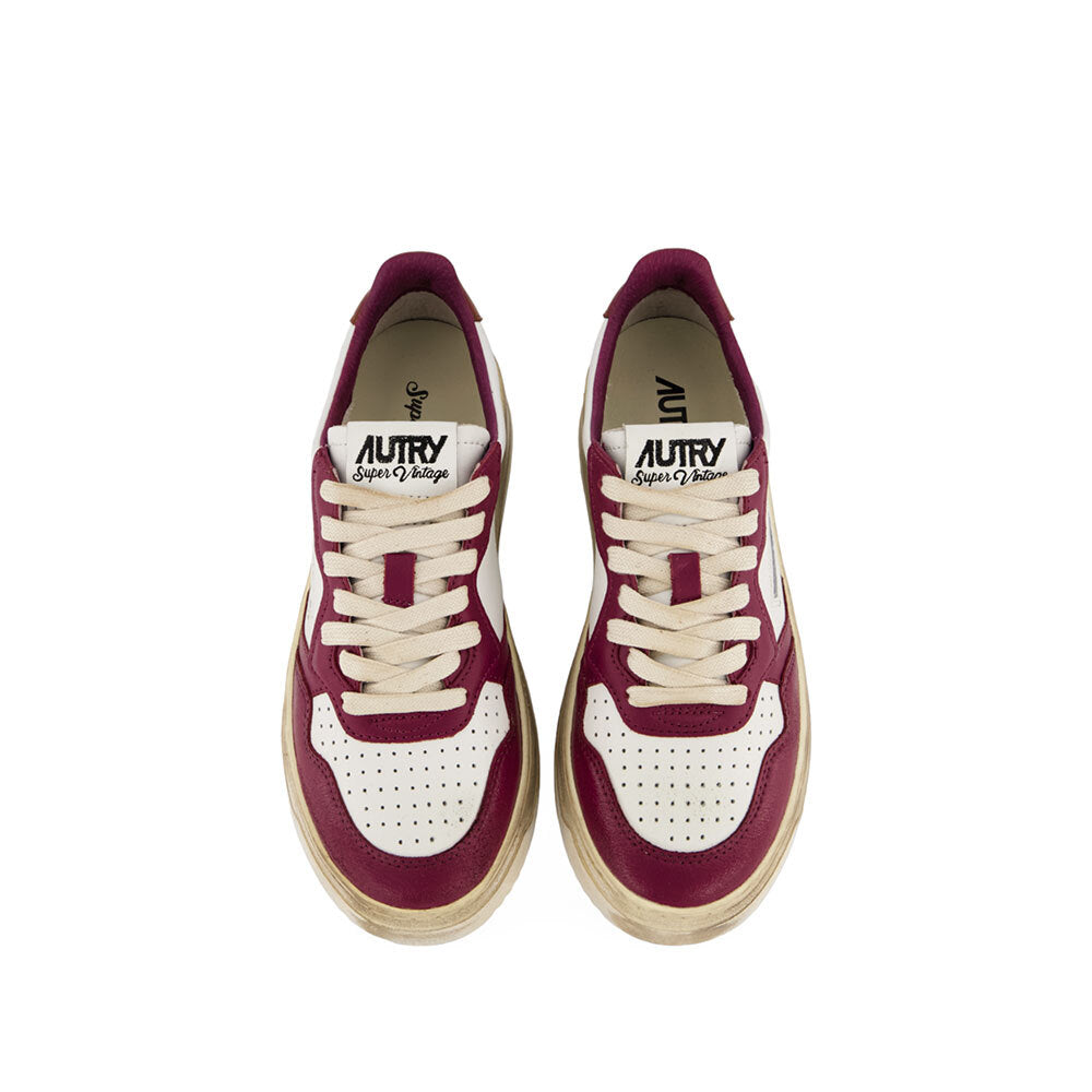 AUTRY - Basket Medalist Super Vintage cuir blanc / violet et marron