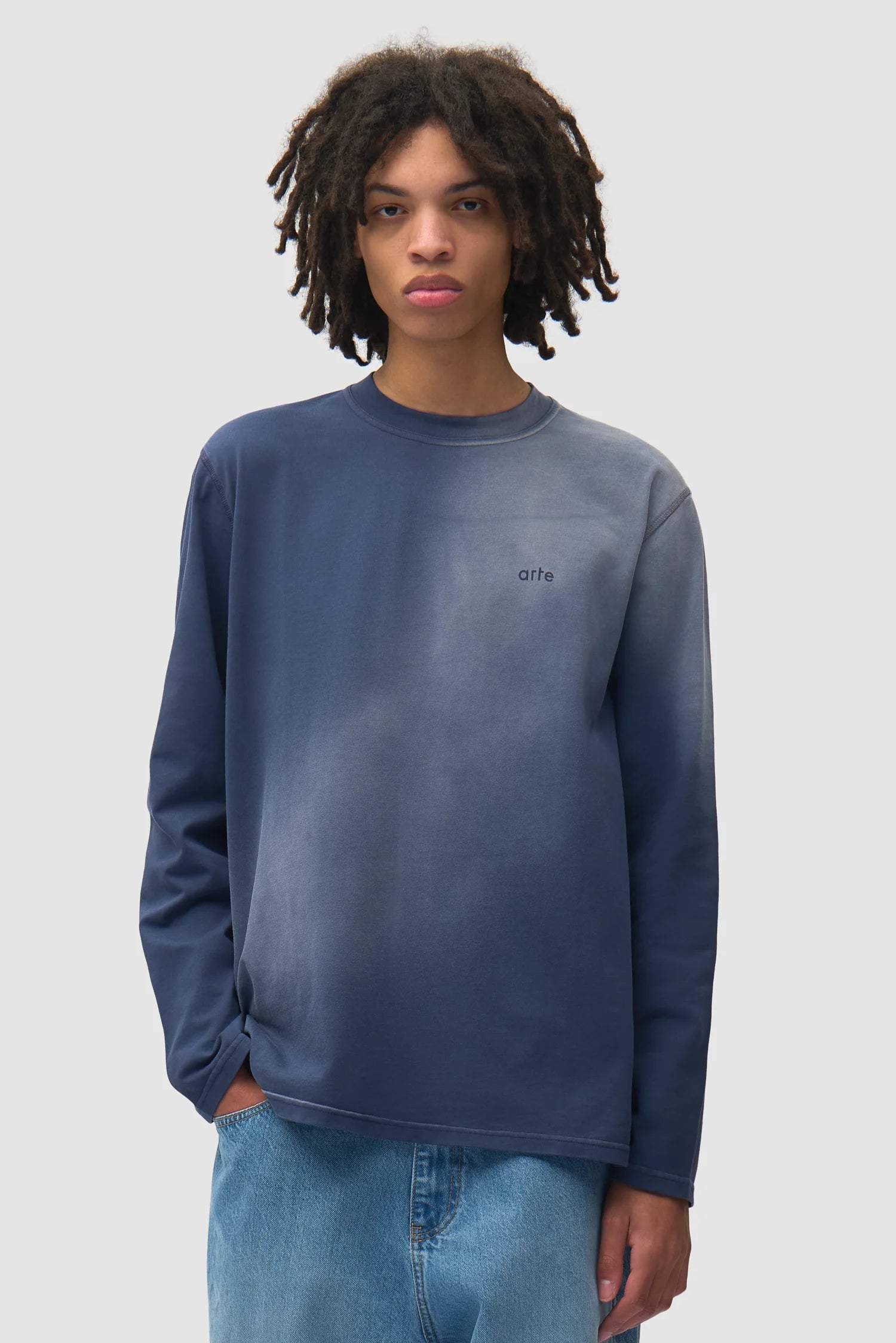 Arte - T-shirt Manches longues Stencil Sunfade Navy