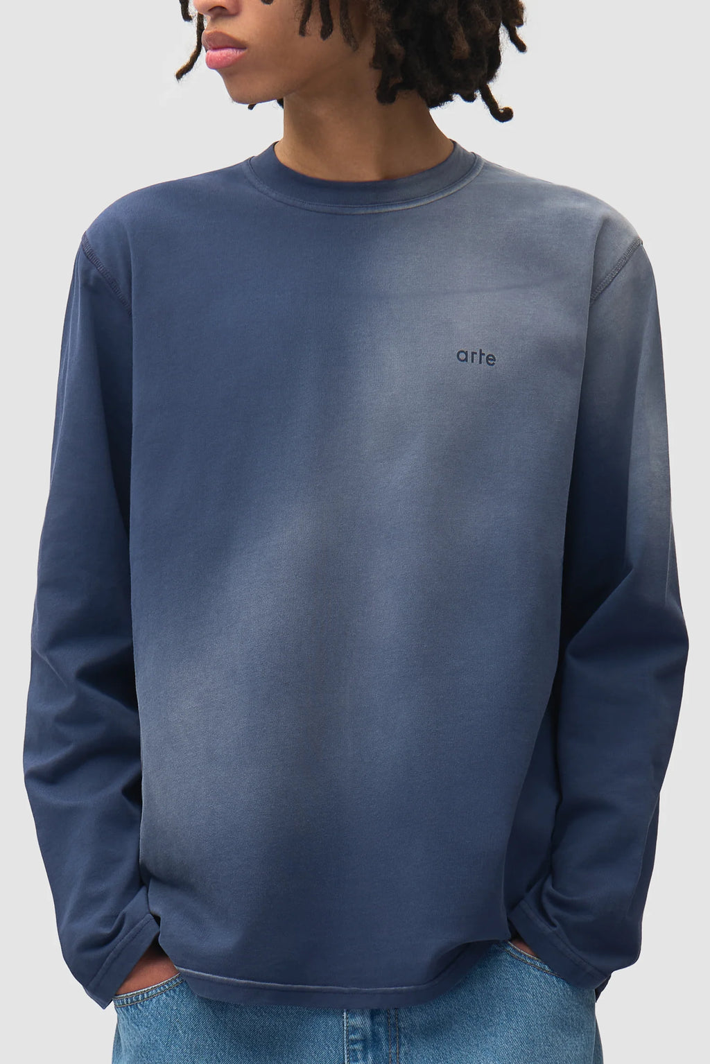 Arte - T-shirt Manches longues Stencil Sunfade Navy