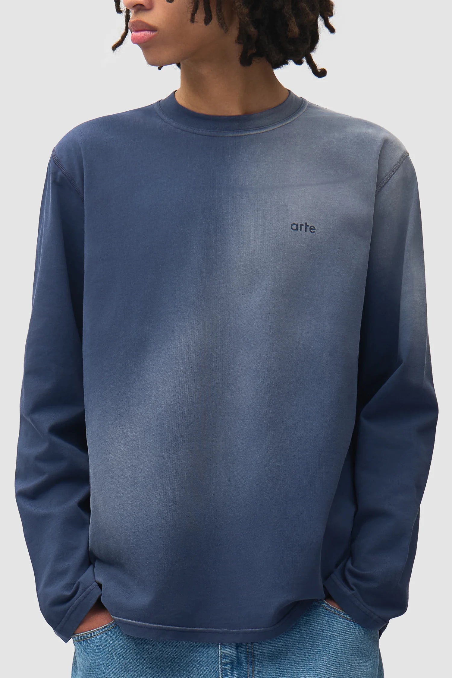 Arte - T-shirt Manches longues Stencil Sunfade Navy