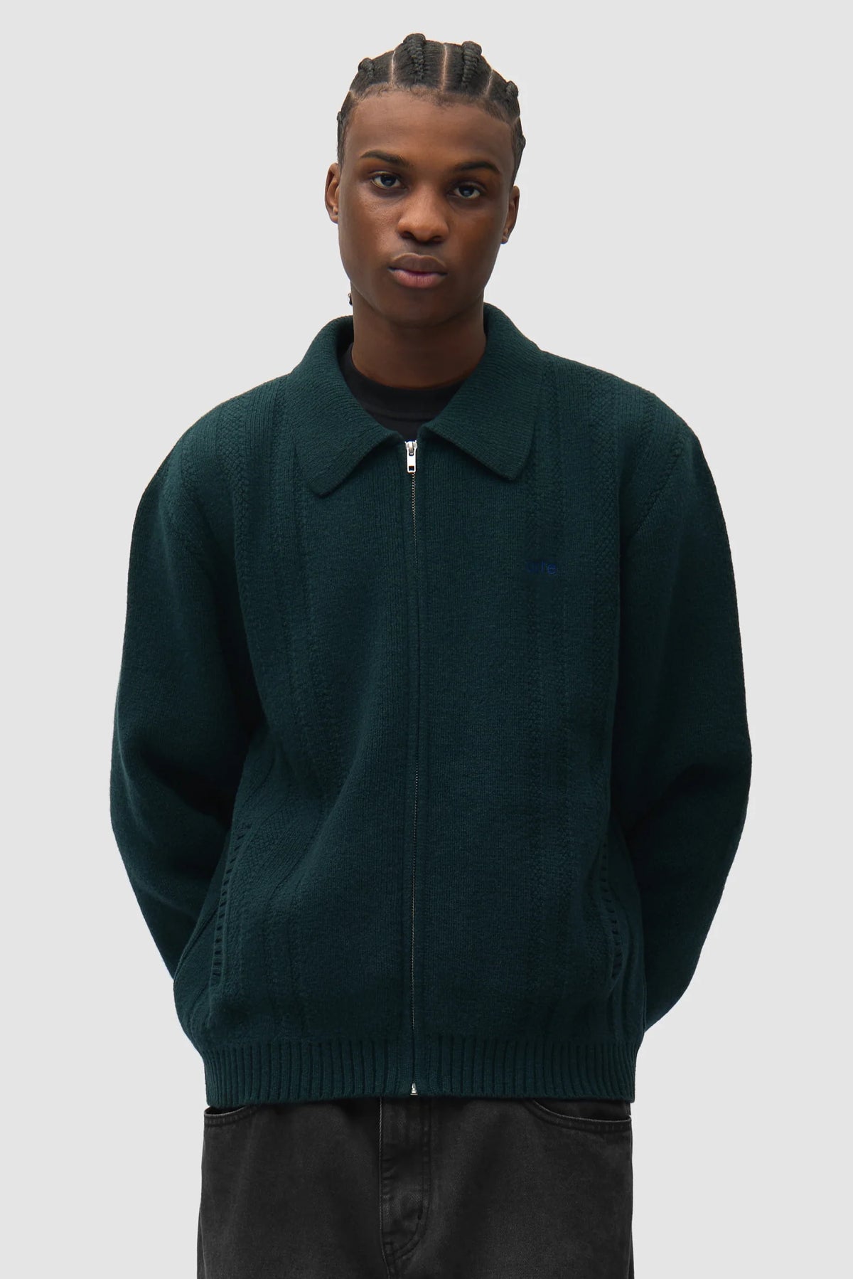 Arte - Cardigan Cable Knit Zip Vert