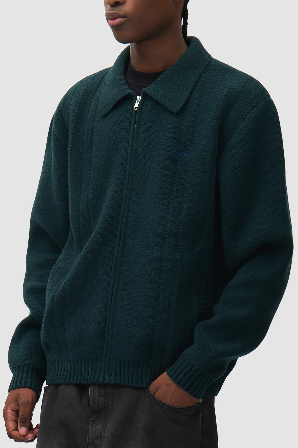 Arte - Cardigan Cable Knit Zip Vert