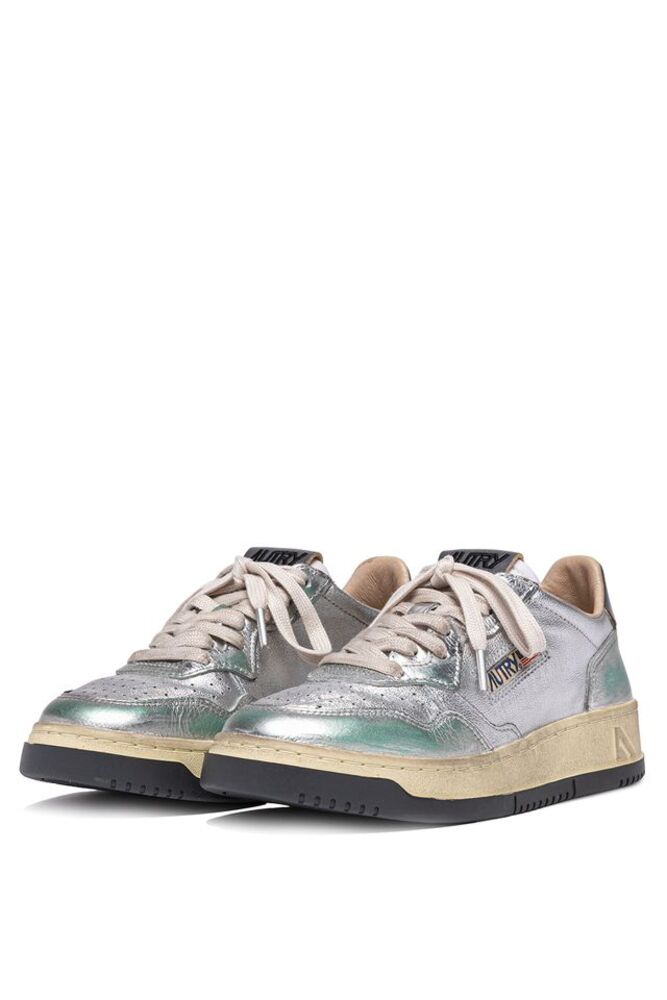 AUTRY - Basket Medalist Super Vintage en cuir Metalique Argent