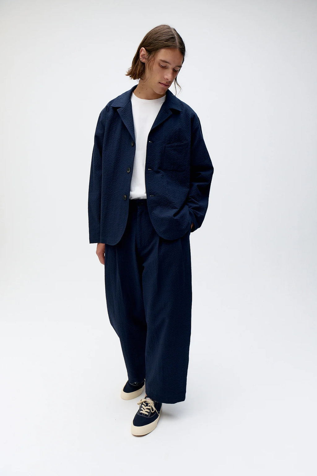 UNFEIGNED - Veste Technical city blazer Seersucker Dark Navy