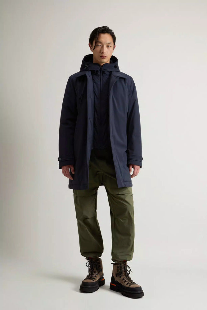 Woolrich - Manteau 2-en-1 en nylon élastique melton blue