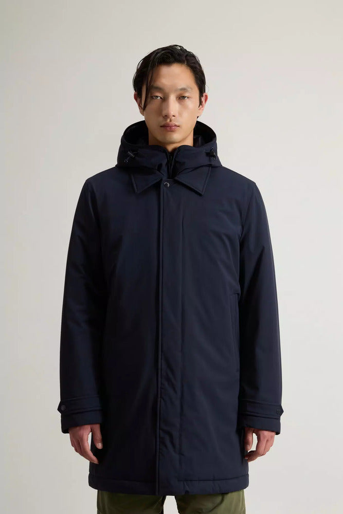Woolrich - Manteau 2-en-1 en nylon élastique melton blue