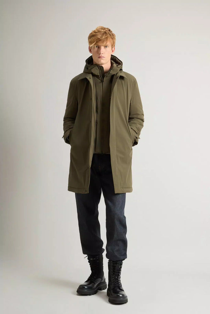 Woolrich - Manteau 2-en-1 en nylon élastique dark green