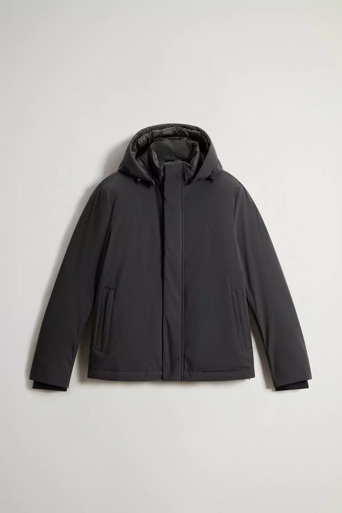 Woolrich - Veste rembourée en nylon élastique à capuche amovible Black