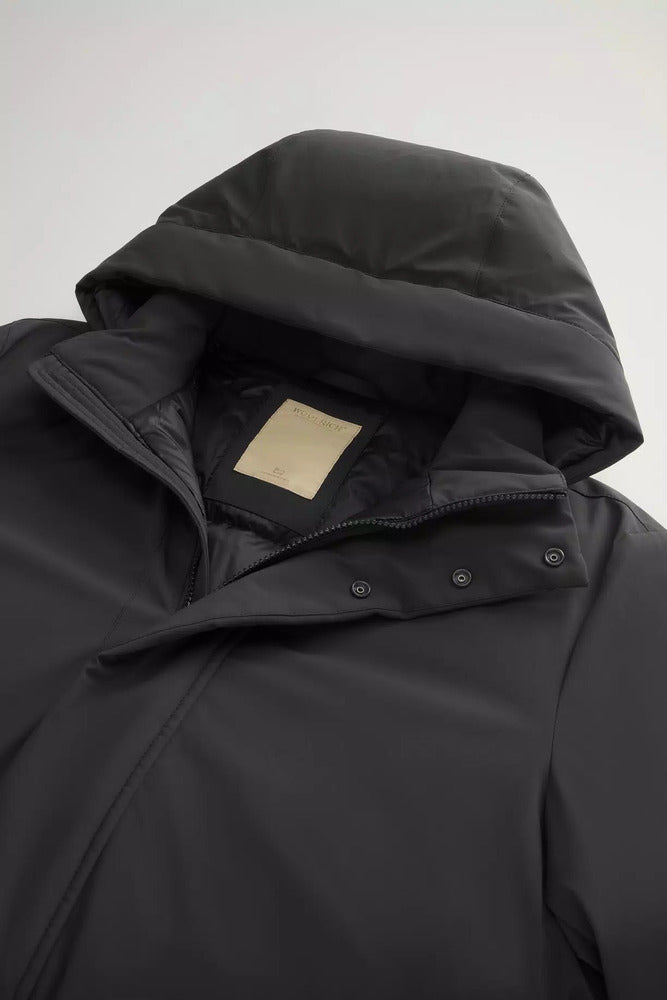 Woolrich - Veste rembourée en nylon élastique à capuche amovible Black
