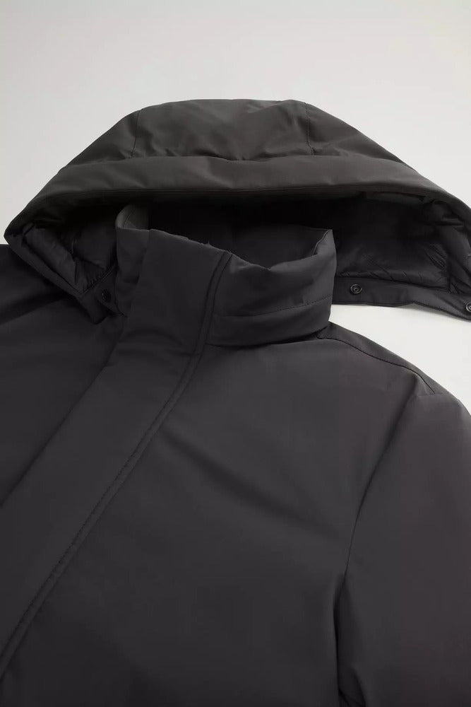 Woolrich - Veste rembourée en nylon élastique à capuche amovible Black