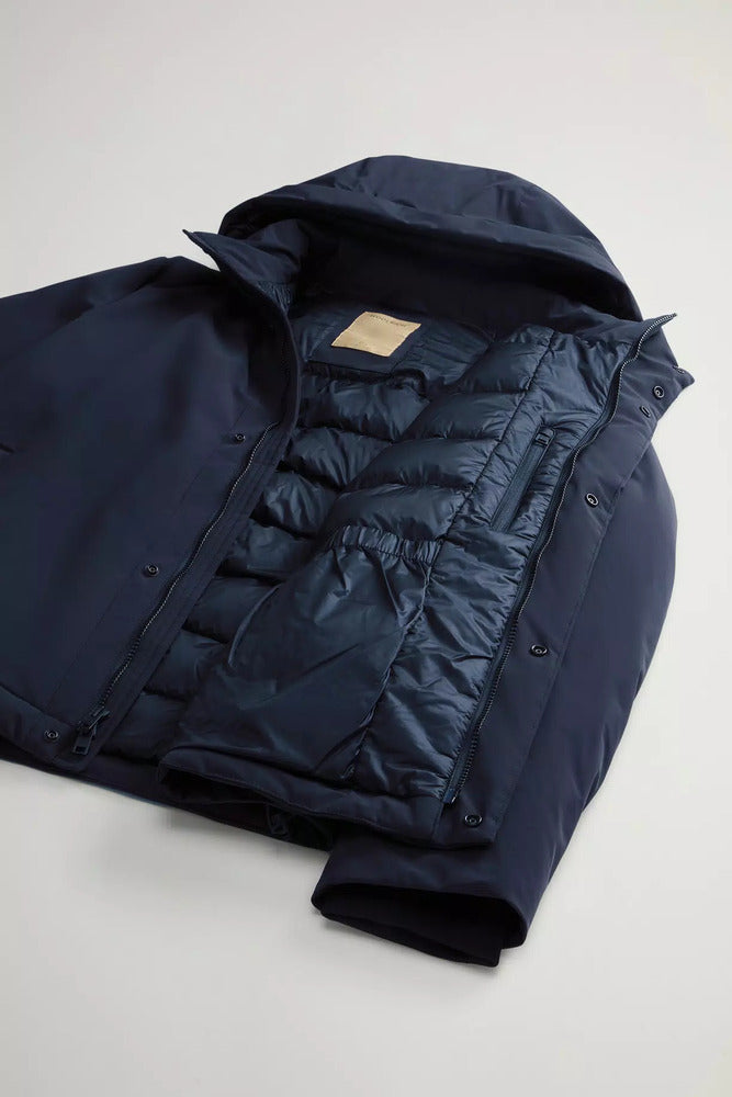Woolrich - Veste rembourrée en nylon avec capuche amovible melton blue