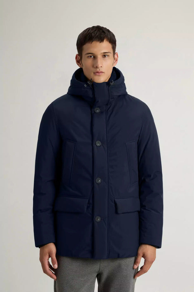 Woolrich - Parka Arctic Cloud avec capuche Melton Blue