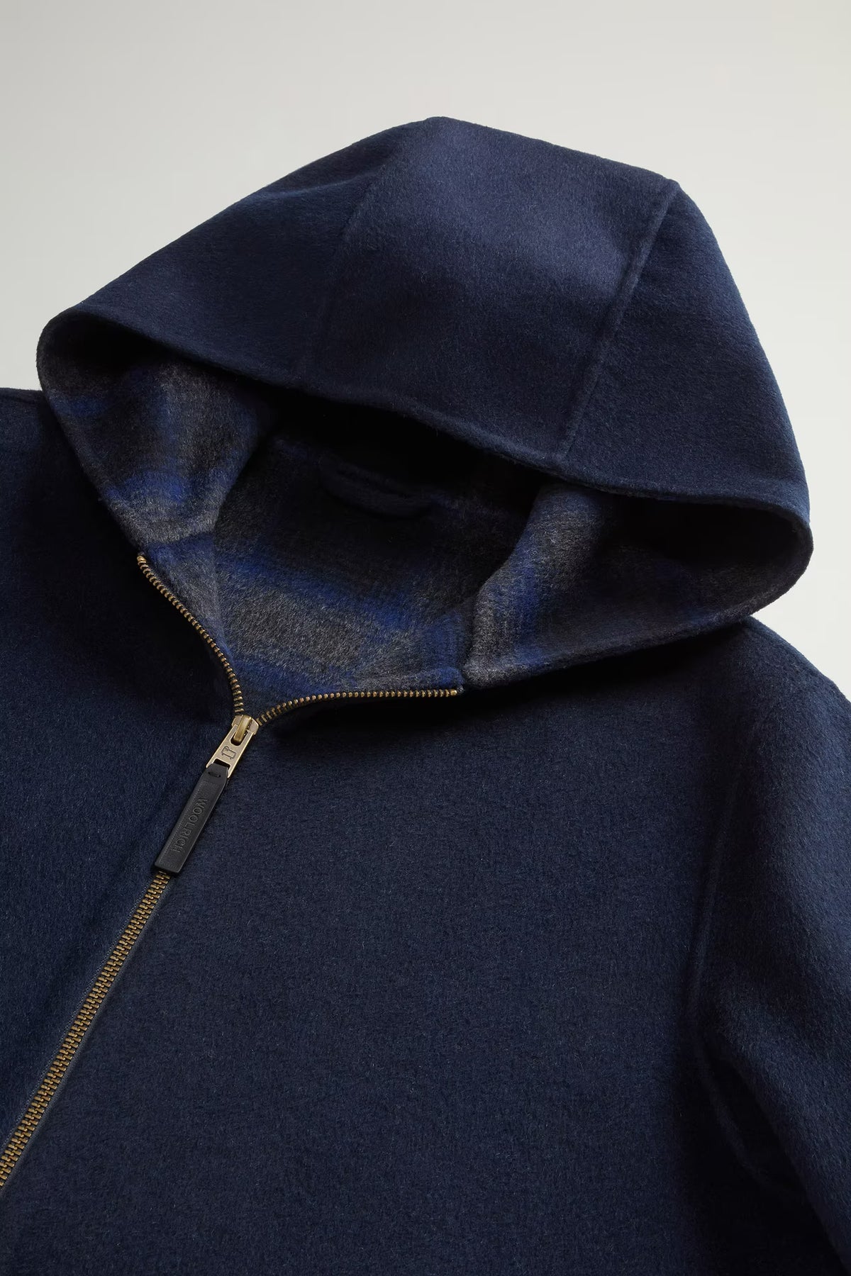 Woolrich - Veste Zippée à capuche en laine Melton Blue