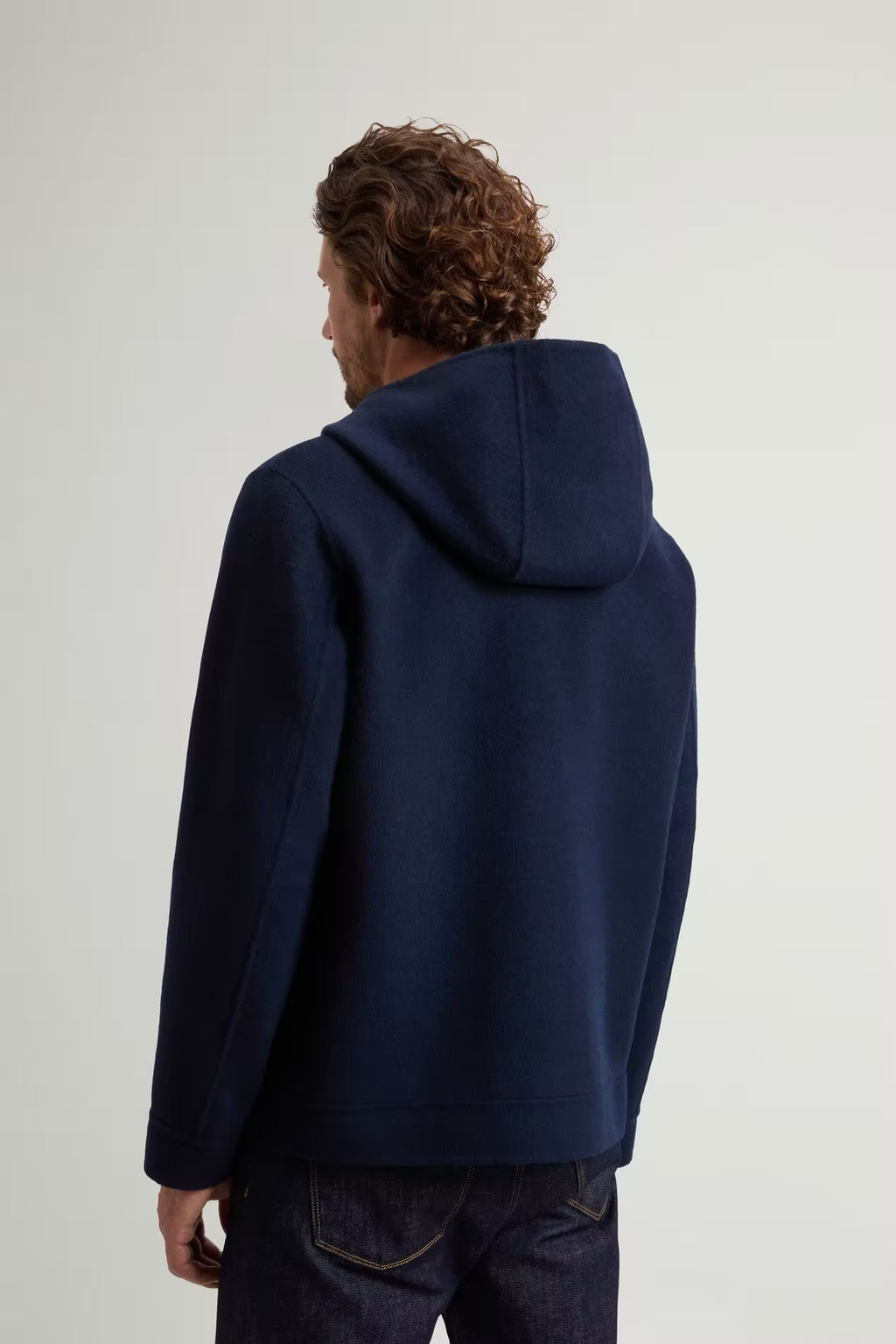 Woolrich - Veste Zippée à capuche en laine Melton Blue