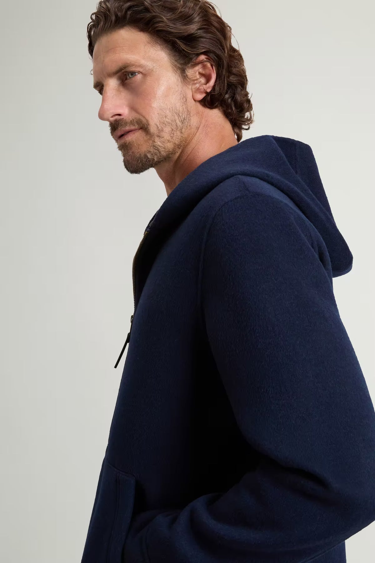 Woolrich - Veste Zippée à capuche en laine Melton Blue