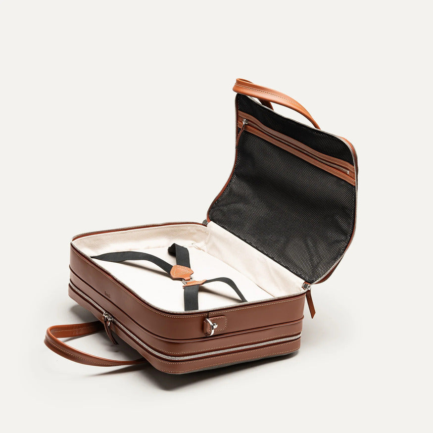 Lundi Paris - Porte documents Conally Toile Grise et Cuir Cognac