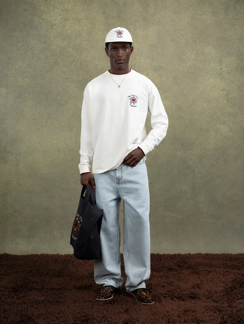 Drôle de Monsieur - T-shirt Manches Longues Slogan Rose Blanc cassé