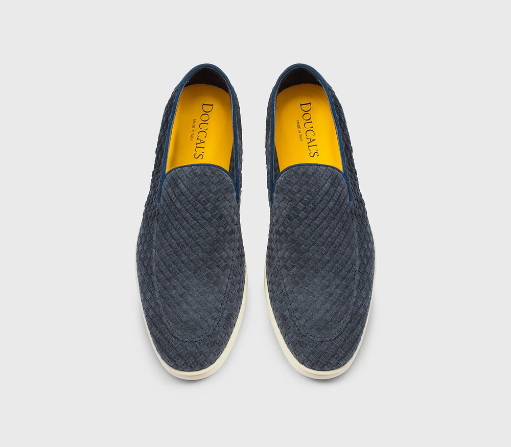 DOUCAL'S - Mocassin en daim tissé bleu