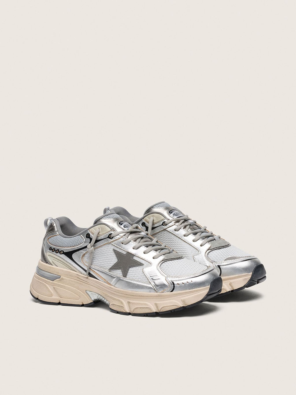 Golden Goose - LightStar en Mesh gris cuir Nappa argenté avec étoile en TPU gris