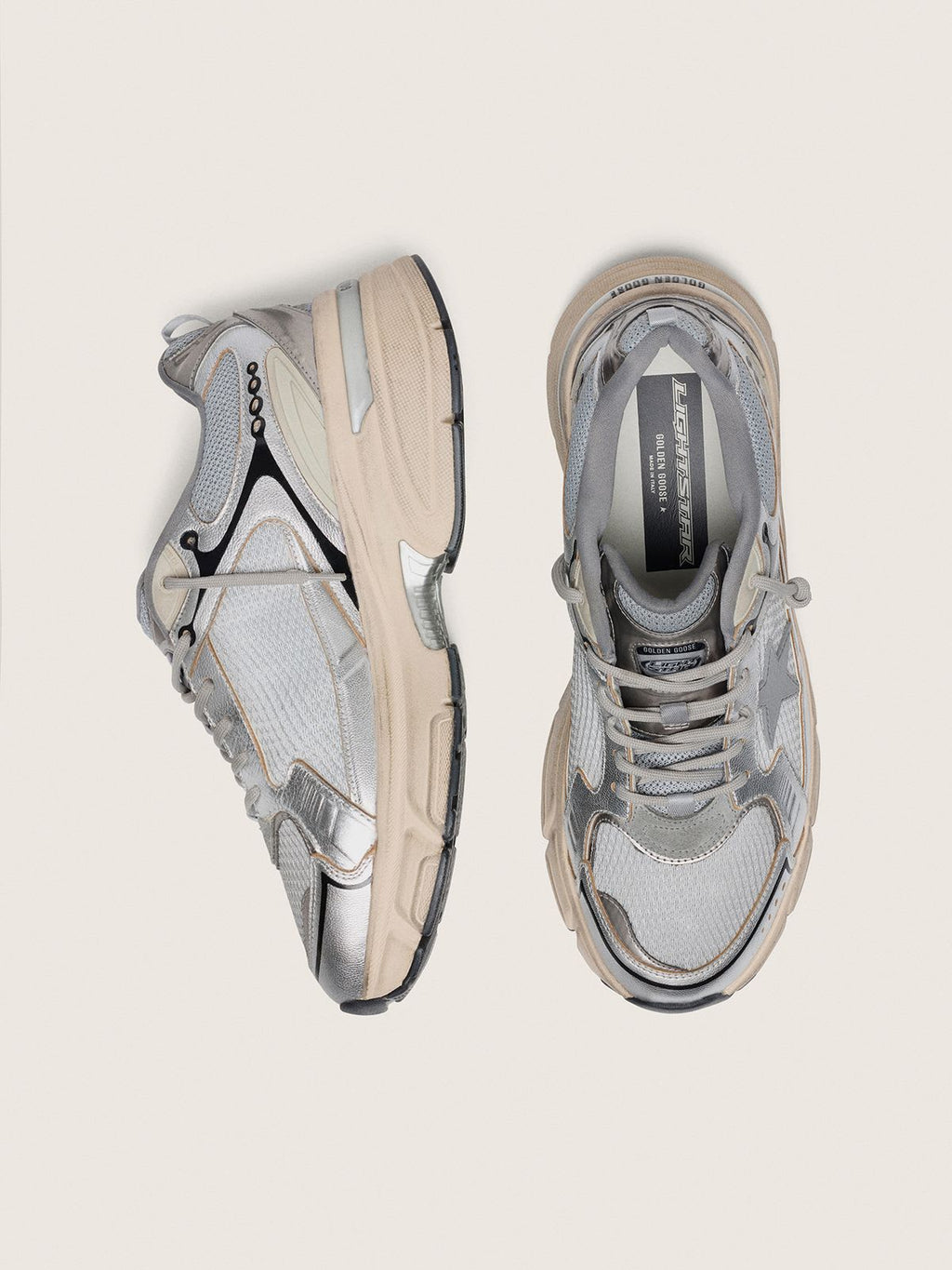 Golden Goose - LightStar en Mesh gris cuir Nappa argenté avec étoile en TPU gris