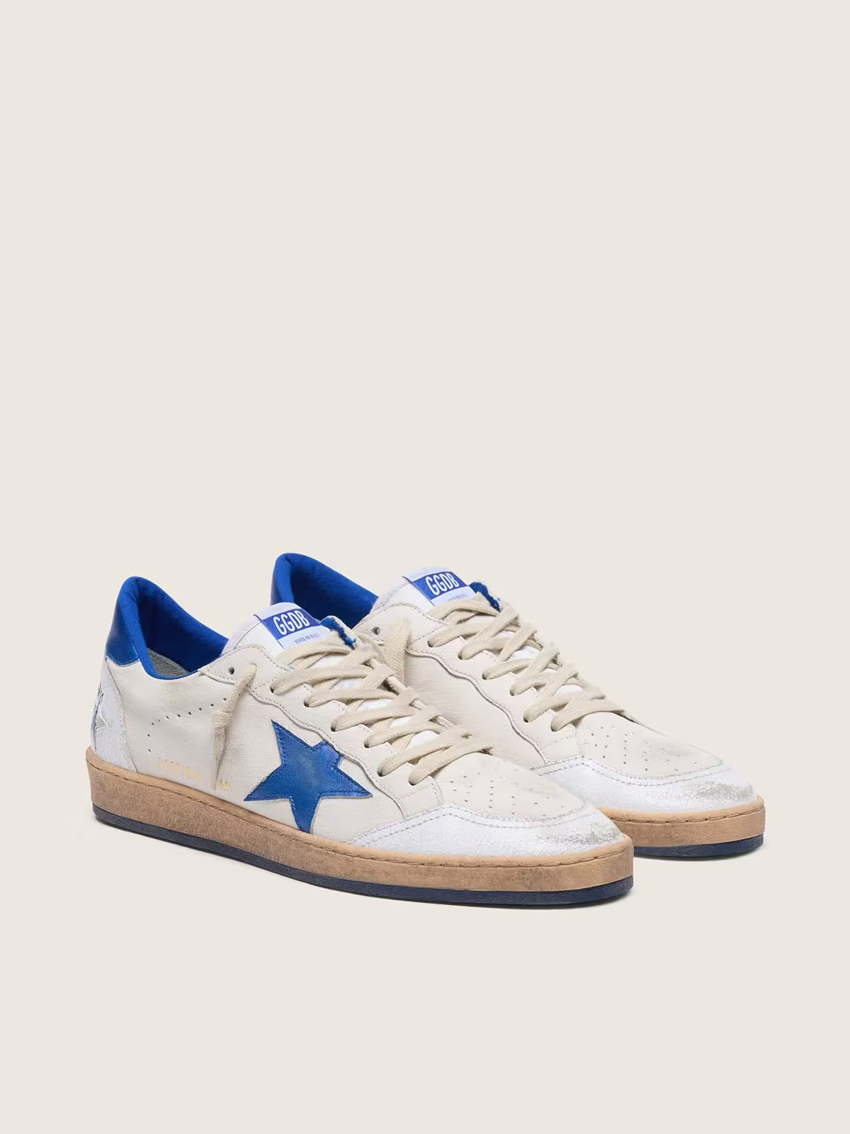 Golden Goose - Ball Star en Nappa blanc avec étoile et contrefort Bleus