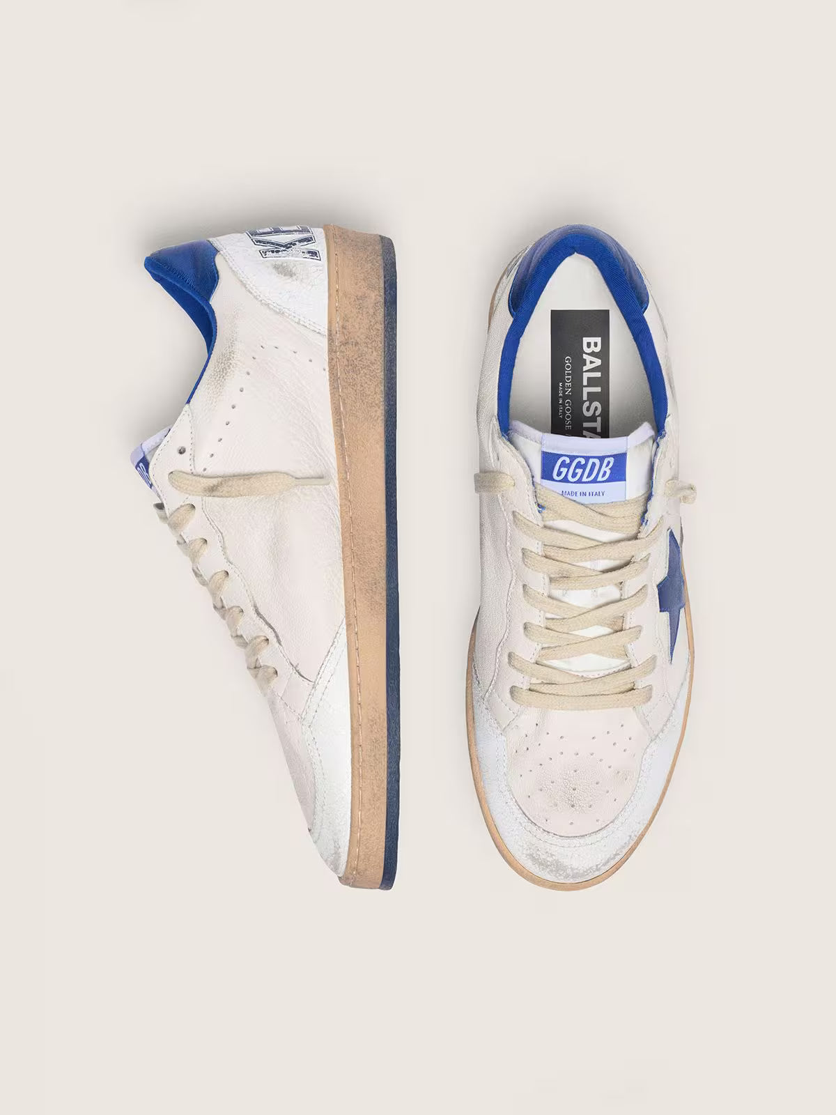 Golden Goose - Ball Star en Nappa blanc avec étoile et contrefort Bleus