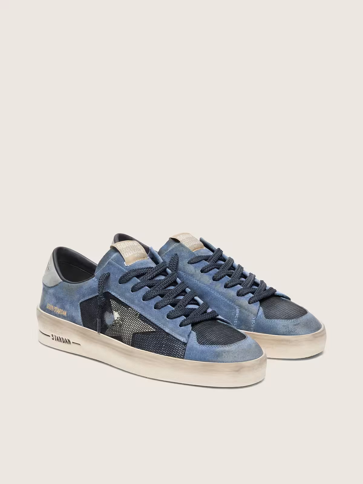 Golden Goose - Stardan cuir velours bleu et étoile Blanche